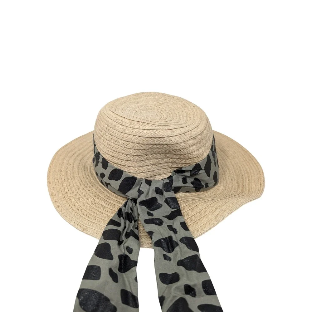 Disney Parks Minnie Mouse Straw Sun Hat Youth Beige Animal Print Safari‎